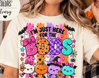 I'm Just Here for the Boos Kawaii Dumpling Halloween Shirt,  Glitter-Like Squishy Halloween Tee, Comfort Colors T-Shirt