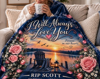 Personalized Memorial Velveteen Blanket, Custom Photo Memorial Throw,  Loss of Husband Memorial, Loss of Wife Memorial