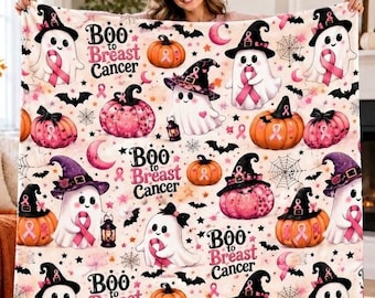 Boo to Breast Cancer Awareness Throw, Chemo Patient Gift, Pink Ribbon Halloween Blanket