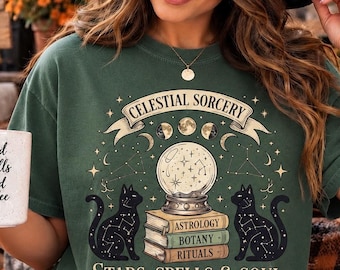 Celestial Witch Shirt, Halloween Witch Sorcery Shirt, Moon Phase Shirt, Whimsigoth Shirt, Comfort Colors T-Shirt, Witch Lover Gift