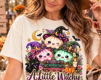 Cute Witch Shirt, Glitter Dumpling Witch Sister Shirt, Witch Family Shirt, Witchy Halloween Tee, Comfort Colors Glitter-Look Squishy Shirt