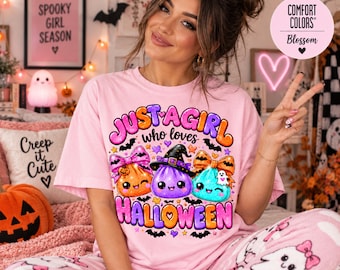 Kawaii Squishy Shirt, Kawaii Halloween Shirt, Kawaii Dumplings, Just a Girl Who Loves Halloween Shirt, Comfort Colors