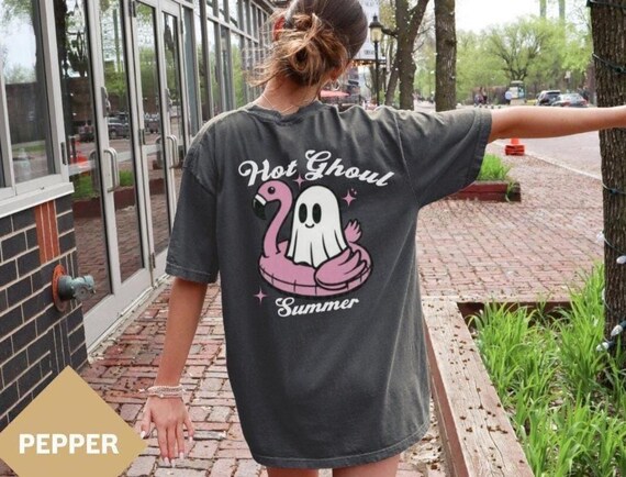 Hot Ghoul Summer Shirt: Summerween Tee, Comfort Colors Halloween Ghost Front Back Print Tshirt