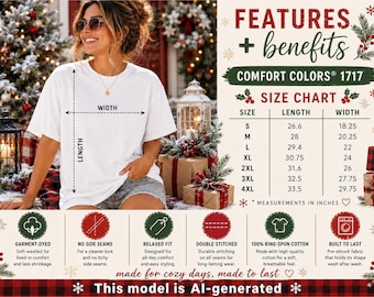 4 Christmas Comfort Colors 1717 Size Chart, CC1717 White Color Size Chart Features, Fit & Care, Etsy Listing Photo Cards Digital Download
