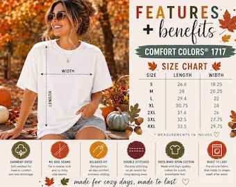 Comfort Colors 1717 Fall Size Chart, Features, Fit, Care Guide (4 Digital Download)