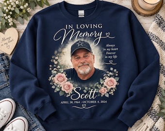 Personalized Memorial Sweatshirt, Custom Memorial Sweatshirt, Photo Memorial Shirt, Loss of Husband Memorial, Loss of Wife Memorial