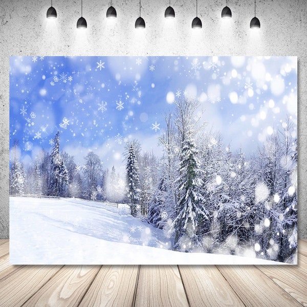 White Snow Christmas Backdrop For Photography Happy New Year White Bokeh Glitters Decor Banner Forest Vinyl Polyester Photo Studio Props