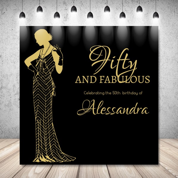 Fifty and Fabulous Great Gatsby Photo Backdrop Roaring 20s 30Th 40Th Birthday Party Decor Banner Gold Black Photography Background Props