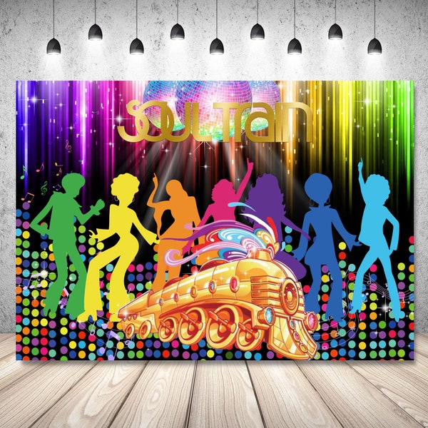 Soul Train Backdrop For Photography 70s 80s 90s Disco Dancing Prom 40Th 50Th Birthday Banner Personalized Neon Glow Vinyl Photo Studio Props