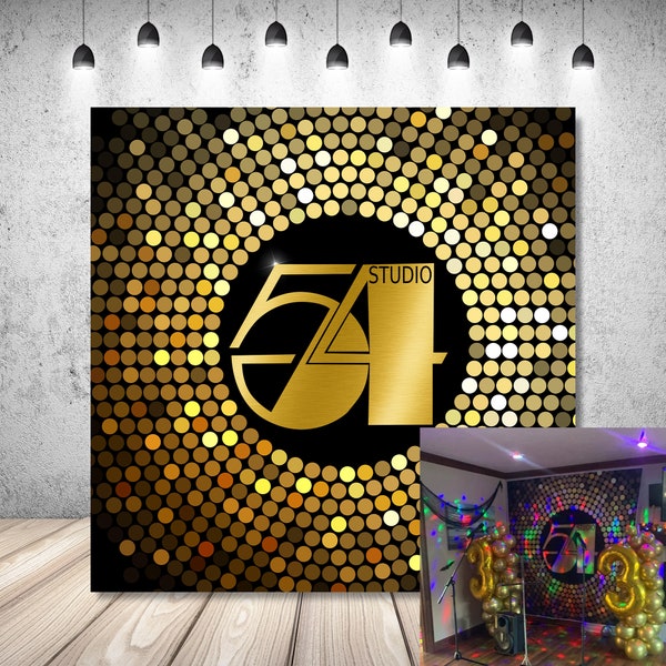 Studio 54 Geburtstag Hintergrund für Fotografie 70er Jahre Disco 40th 50th Birthday Party Banner Personalisierte Gold Schwarz Vinyl Fotostudio Requisiten