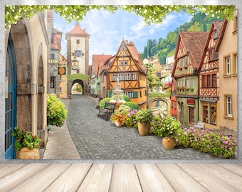 German Oktoberfest Backdrop For Photography Medieval City Bavaria Street Sence Beer Festival Banner Personalized Vinyl Photo Studio Props