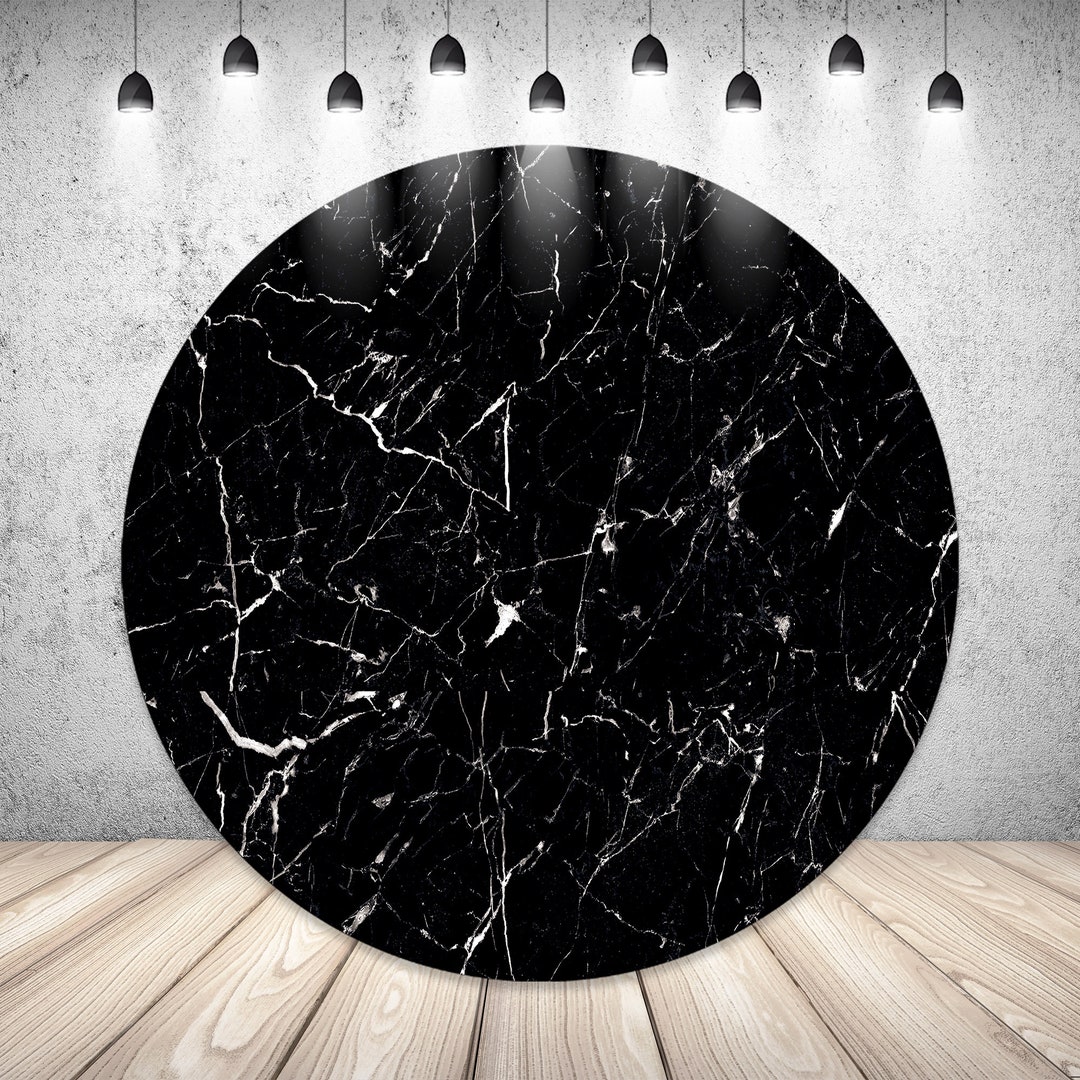 Black Marble Circle Backdrop Photography Wedding Happy Birthday Baby