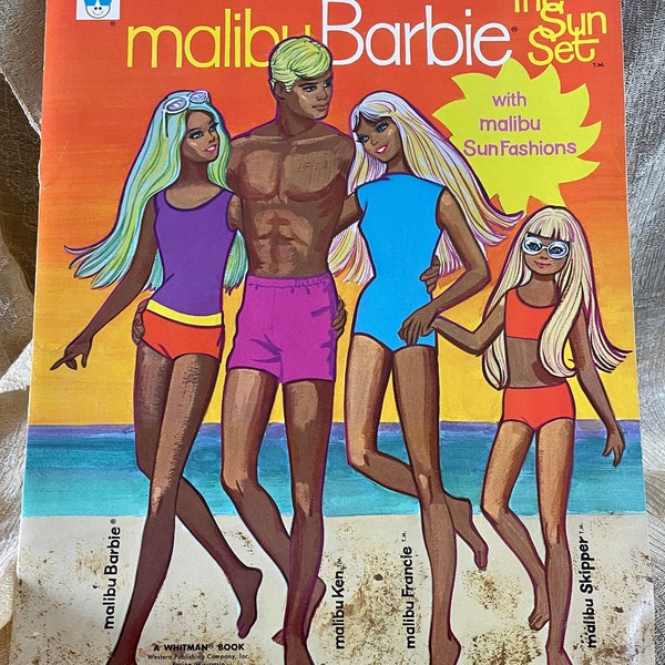 Vintage Malibu Barbie, Ken and Skipper Paper Doll Book Set, with Outfits, RARE! (1972, Mattel, Whitman Paper, non digital item!!!)