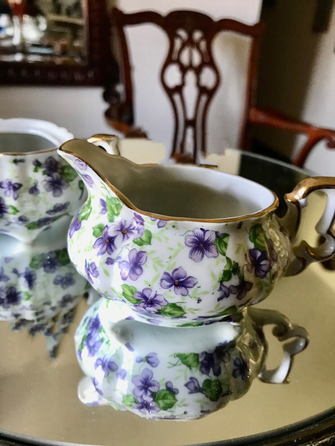 Vintage Mid Century Lefton Violet Chintz Creamer and Sugar Set Etsy