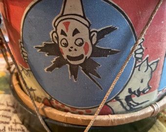 Antique Paper Mache Clown Drum (1920s)