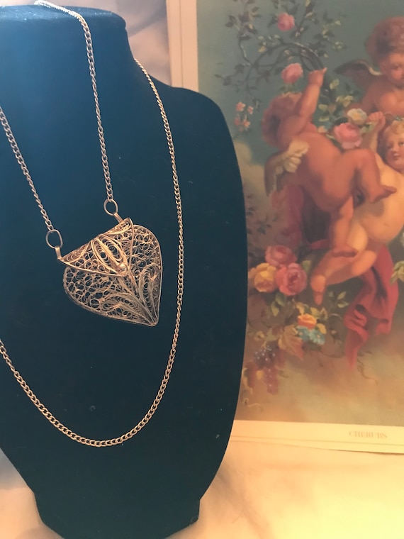 Silver Filigree Heart Necklace