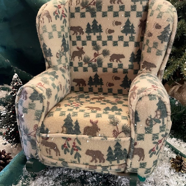 Vintage Upholstered Wing Back Rocking Chair ( 11 inch Doll size, choice of three)