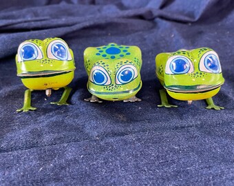 Vintage Tin Frog Wind Up Toys (  Made in Japan, set of 3, 1960s)