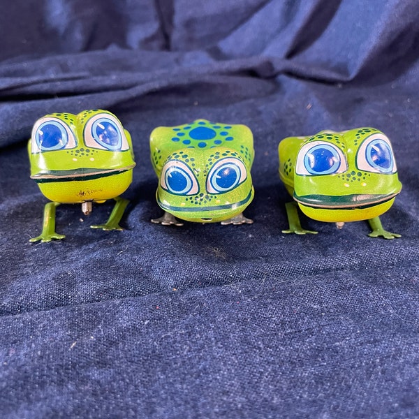 Vintage Tin Frog Wind Up Toys (  Made in Japan, set of 3, 1960s)
