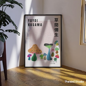 Yayoi Kusama Poster – Japanische Pop-Art Wandkunst – Abstrakter Pilz-Leinwanddruck – Tokio Retro-Dekor – TheWallStudio