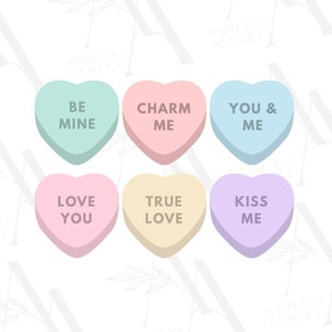 Valentine Hearts PNG, Conversation Hearts PNG, Valentine, Be Mine, Love You, Kiss me, Digital Download, PNG Datei