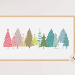 Rainbow Christmas Trees Frame TV Art For Samsung Frame TV, Digital Download for Samsung Frame, Christmas TV Frame Art