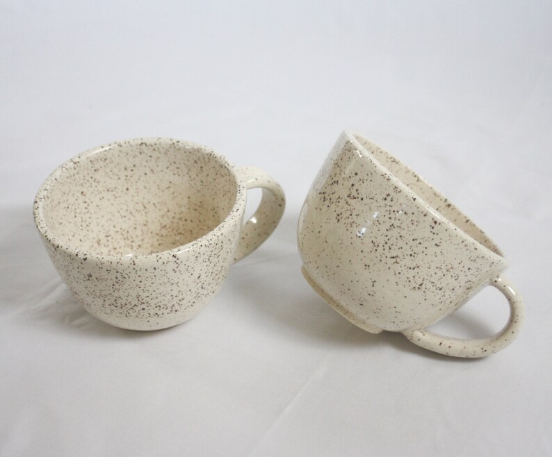 Handmade Speckled Teacup Mug Wheel Thrown Mug, White Mug with Speckles, Gift, Ceramic Mug, Pottery Mug, Mug, White Mug image 4