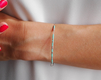 Fine blue miyuki beaded bracelet, Bangle bracelet