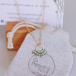 Women's necklace with Miyuki pearls, 14K gold filled necklace, emerald green laminated gold necklace