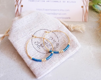 Blue creole earrings and Miyuki pearls gilded with 24K fine gold