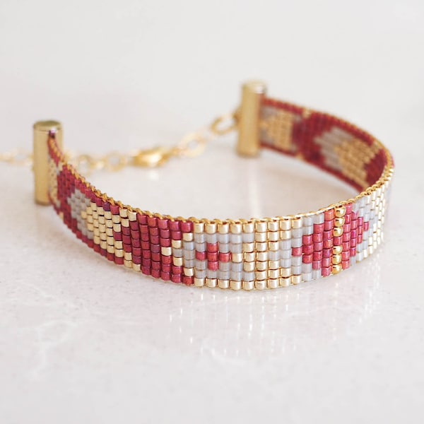 Bracelet maya perles or fin 24k, Bracelet tissé perles miyuki, Cadeau pour elle