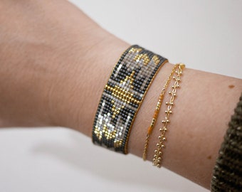 Miyuki beaded woven bracelet, 24k fine gold bracelet, Mayan bracelet