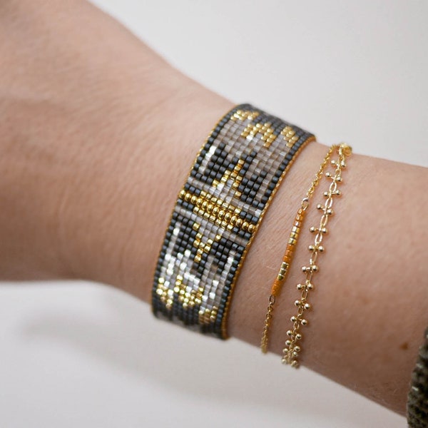 Bracelet tissé perles Miyuki, Bracelet doré à l'or fin 24k, Bracelet maya