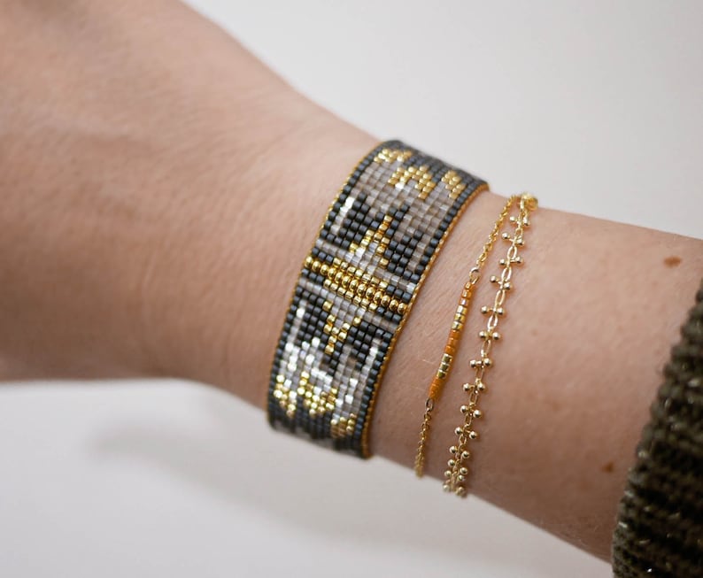 Miyuki beaded woven bracelet, 24k fine gold bracelet, Mayan bracelet image 1