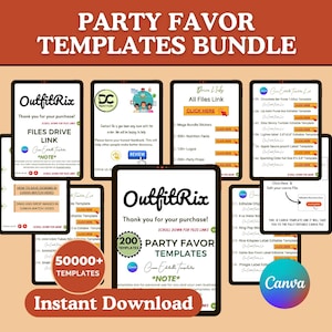Party Favor Templates Bundle, Editable Canva Template, Party Favor Chip Bag Template, Party Favor Label Template Bundle, Instant Download