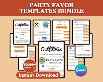 Party Favor Templates Bundle, Editable Canva Template, Party Favor Chip Bag Template, Party Favor Label Template Bundle, Instant Download