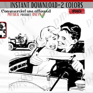 Vintage Comics Romance PNG, Retro,1950s Couple, INSTANT Digital Download, Romance Love Pop Art 1960s, Vintage Illustration Png Comics Couple