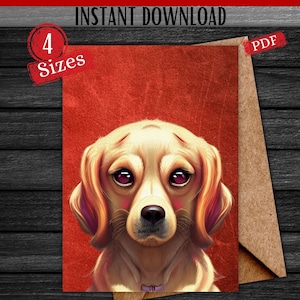 Simpatico biglietto d'auguri Golden Retriever per tutte le occasioni, biglietto stampabile per amante dei cani, biglietto d'auguri per il download istantaneo, biglietto di San Valentino