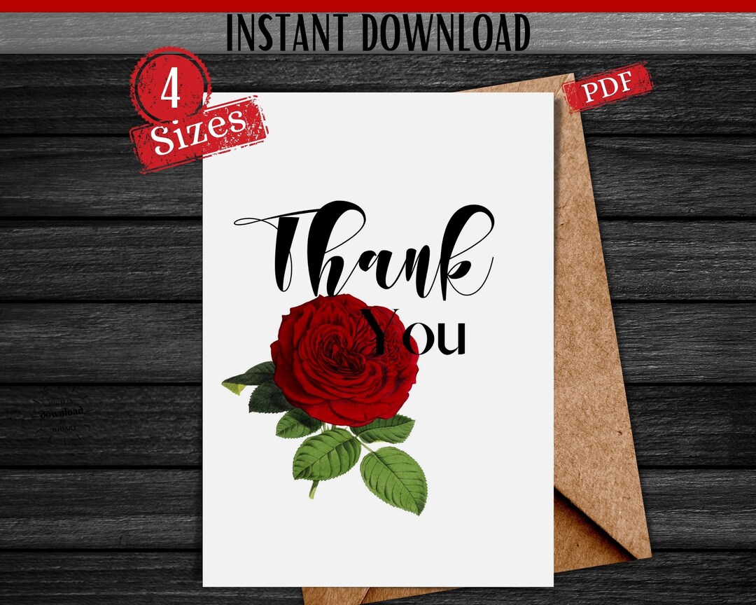 Thank You Printable Card, Instant Download PDF, Elegant Thank You Card ...