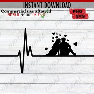 Couple Heartbeat SVG/PNG, Heartbeat Pulse Clip Art, Heartbeat Line, Chemise de couples, Cartes de vœux, Autocollants, Tasses, Fichiers coupés Cricut