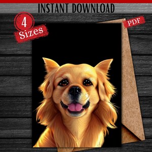 Cute Golden Retriever Greetings Card, Printable Card for Dog Lover, Instant Download Greeting Card
