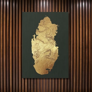 Qatar Map, Golden Art Print Illustration, Qatar Gold Wall Art, Home Decor, Nursery, Office Decor, Gift, Qatar 2022 Country Map