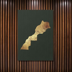 Carte du Maroc, carte du pays du Maroc, illustration d'impression d'art d'or, art de mur d'or du Maroc, décor à la maison, pépinière, décor de bureau, cadeau.
