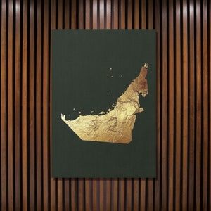 Kaart van de Verenigde Arabische Emiraten, Golden Art Print Illustratie, UAE Gold Wall Art, Home Decor, Kwekerij, Office Decor, Gift, UAE Country Map