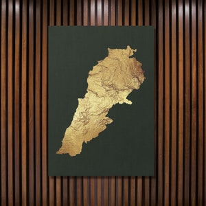 Libanon kaart, Libanon landkaart, gouden Art Print illustratie, Libanon gouden Wall Art, Home decor, kwekerij, Office decor, cadeau.