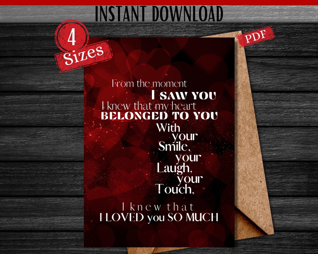 Love Quote Card, Red Hearts, Digital Download, Valentine Quote, Instant ...