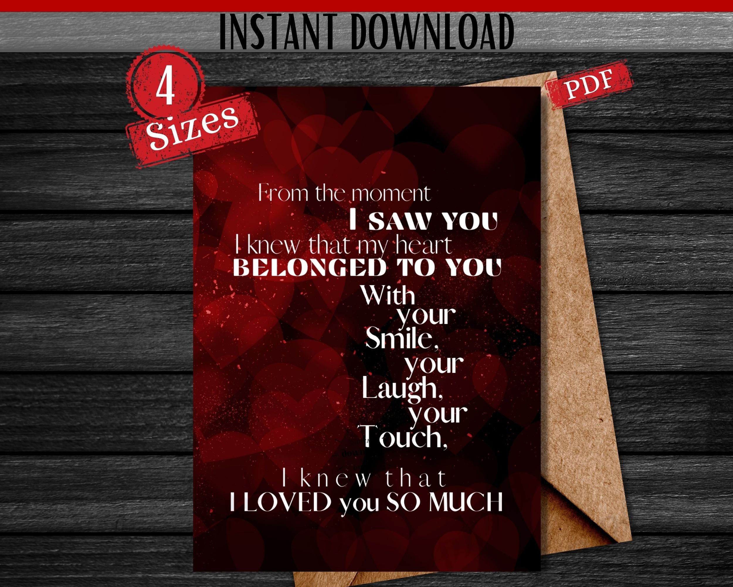 Love Quote Card, Red Hearts, Digital Download, Valentine Quote, Instant ...