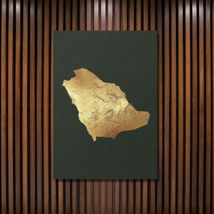 Saoedi-Arabië kaart, KSA landkaart, gouden Art Print illustratie, Saoedi-Arabië gouden muur kunst, Home decor, kwekerij, kantoor decor, cadeau.
