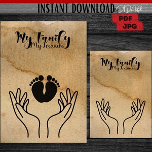 My Family My Treasure Handprint Footprint Keepsake, DIY Craft For Family Kids Baby Toddler, Handprint Art Decor, Handprint Family Keepsake