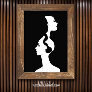 Woman Modern Drawing Art, Minimal black & white Gallery Wall Art, Minimalist Wall Decor, female Art, Female Print Poster, Woman Silhouette